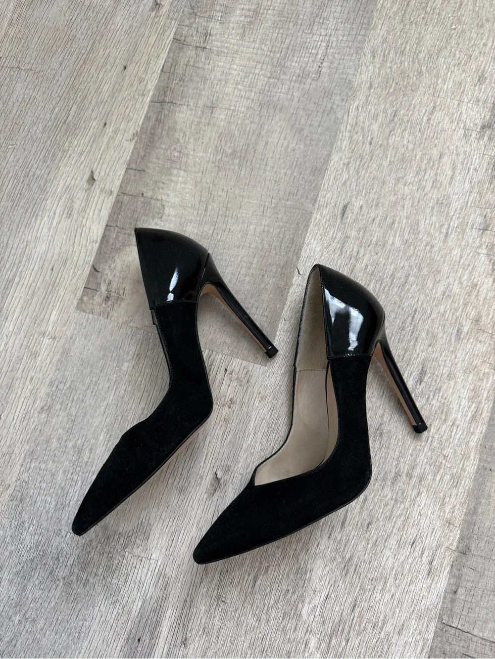 Karen Millen Black Pointed-Toe Mixed-Texture Pumps